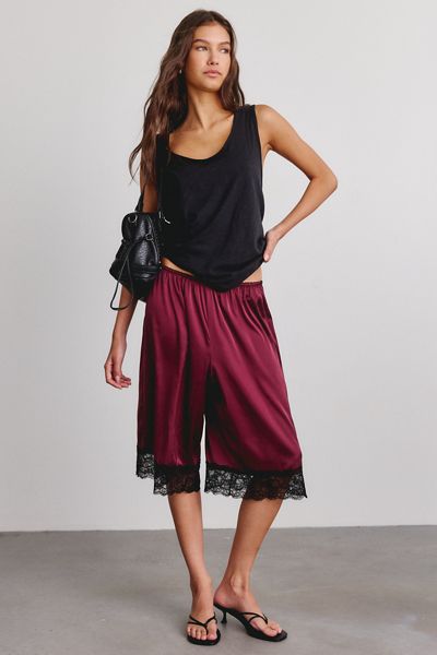 Kimchi Blue Tierra Lace Trim Satin Long Shorts
