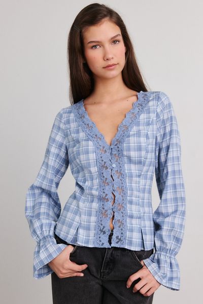 Kimchi Blue Aurelia Long Sleeve Lace Trim Blouse