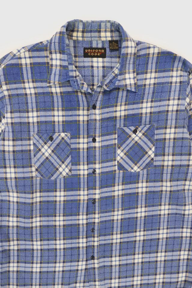 Vintage Blue Plaid Button-Down Shirt #1