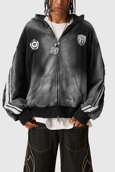 Aelfric Eden Boxy fit 77 Stripe Zip Hoodie – Acid Wash