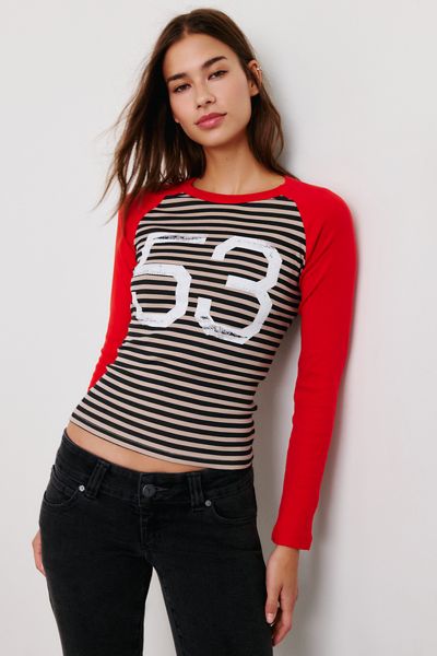 53 Graphic Striped Long Sleeve Raglan Tee