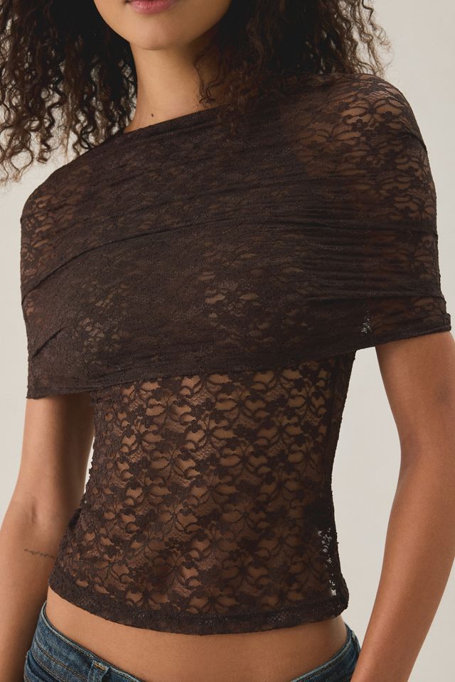 Lioness Bella Vita Sheer Lace Foldover Top #2