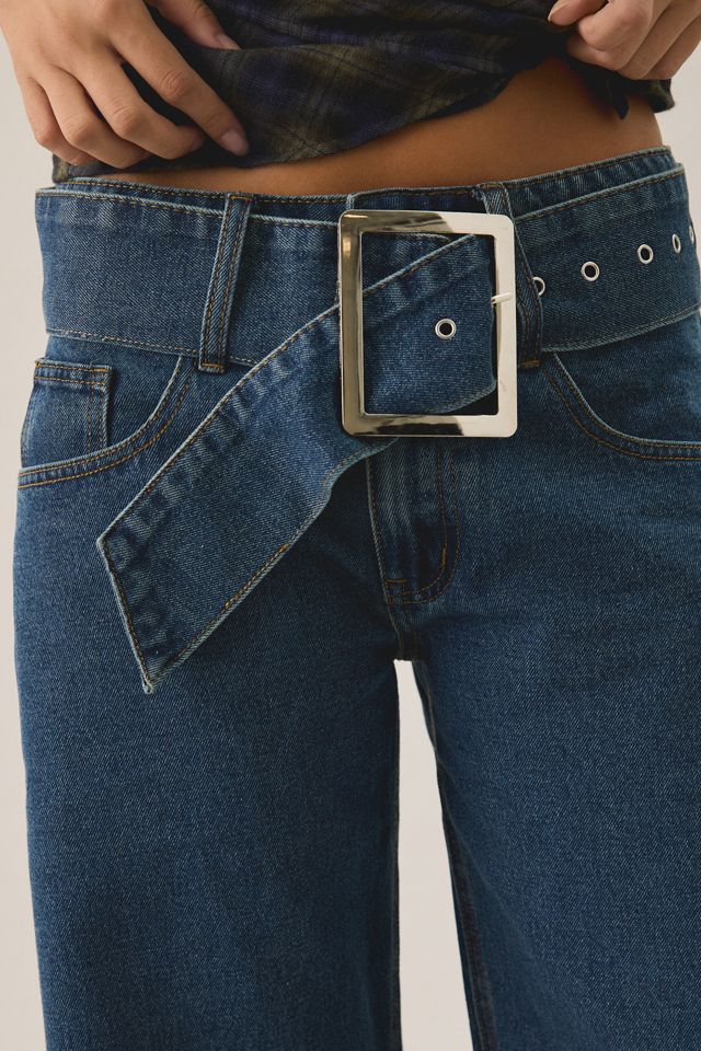Lioness Dynasty Mid-Blue Belted Low-Rise Barrel Jeans #2