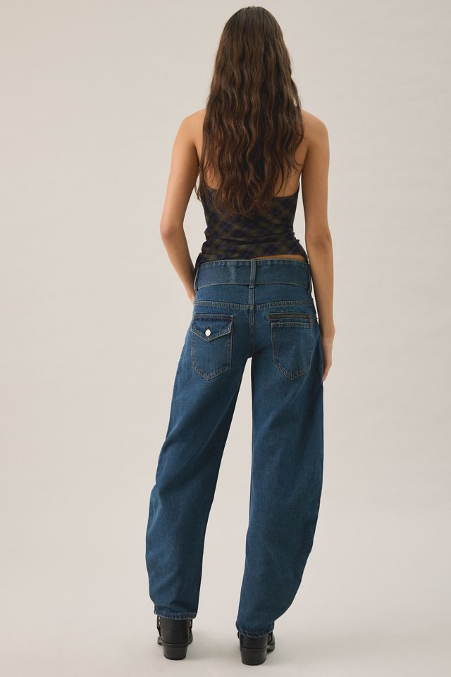 Lioness Dynasty Mid-Blue Belted Low-Rise Barrel Jeans #3