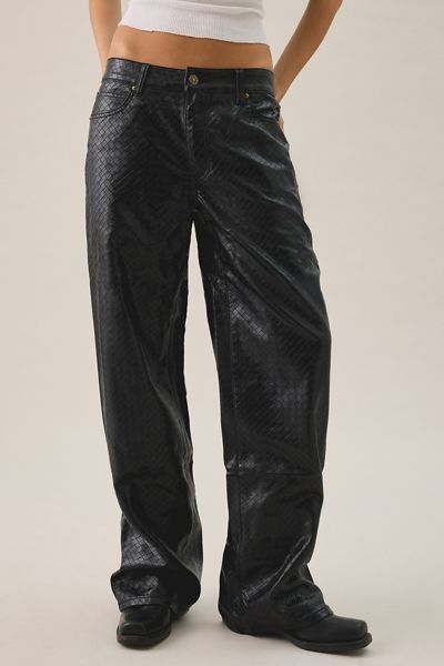Lioness Top Model Embossed Faux Leather Baggy Straight Leg Pants