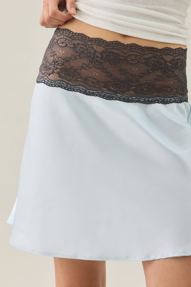Lioness Under The Covers Lace Trim Satin Midi Skirt #1