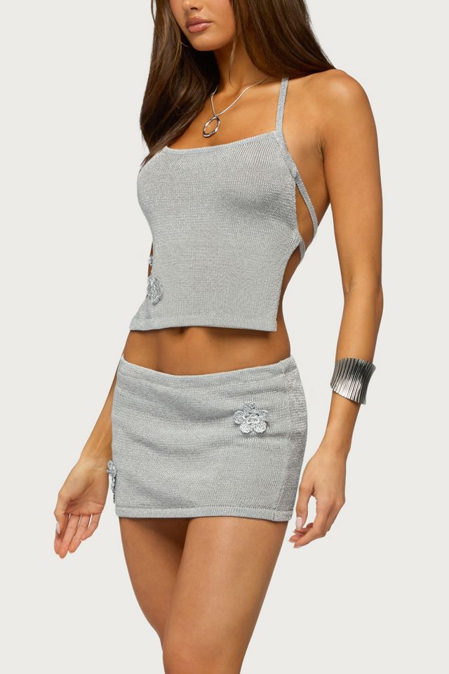 Edikted Teagyn Metallic Knit Mini Skort #1
