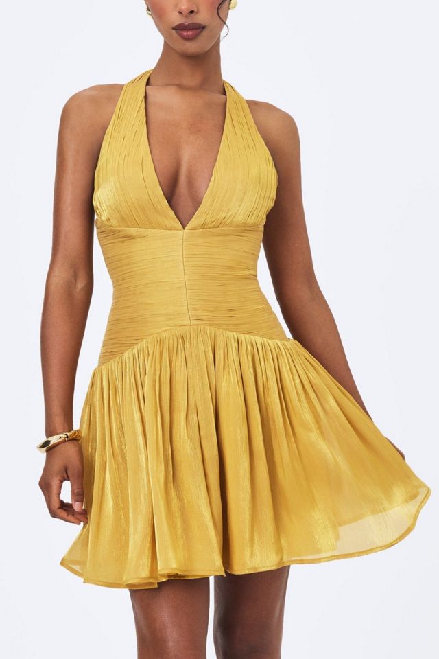 Miss Circle Xavia Crystal Organza Plunging Halter Mini Dress #1