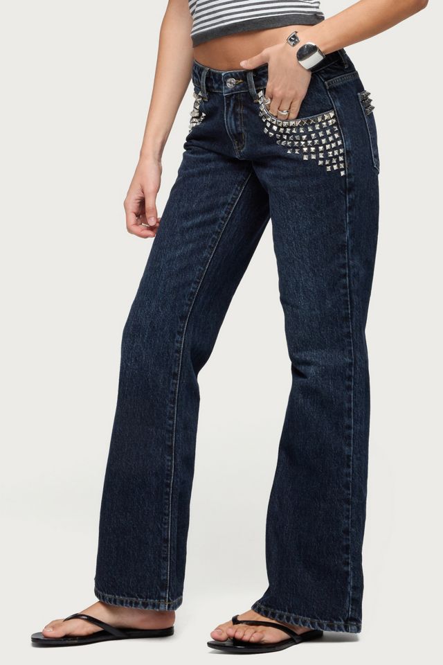 Edikted Tyler Studded Low Rise Bootcut Jeans #3