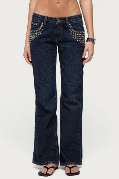 Edikted Tyler Studded Low Rise Bootcut Jeans