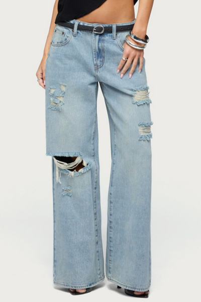 Edikted Ellah Distressed Low Rise Baggy Jeans