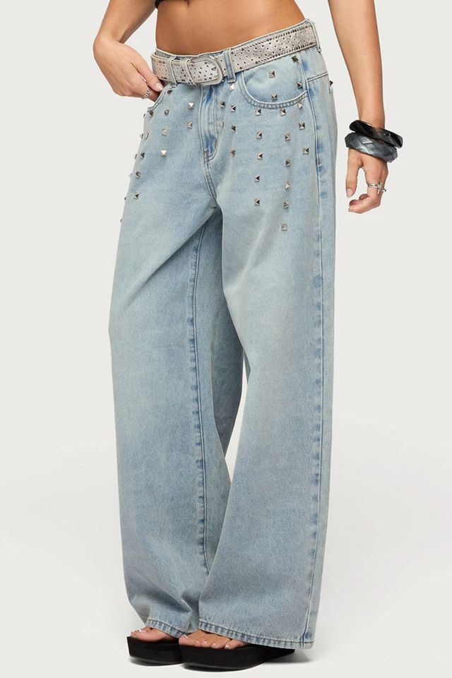Edikted Oaklee Studded Low Rise Baggy Jeans #3