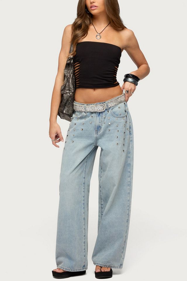 Edikted Oaklee Studded Low Rise Baggy Jeans #4