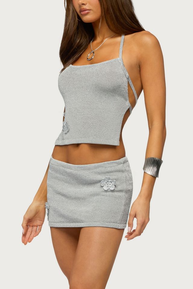 Edikted Teagyn Backless Metallic Knit Top #3