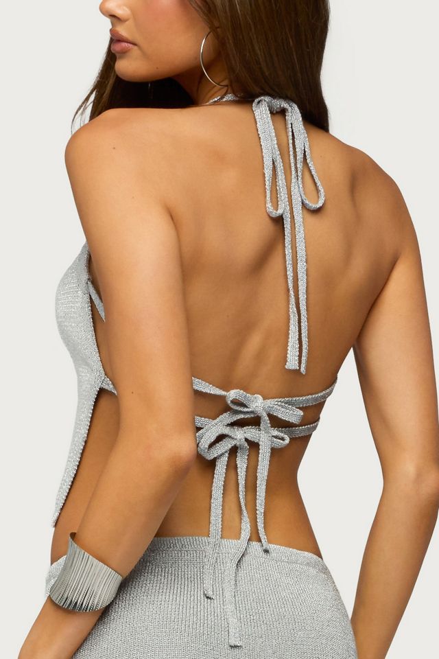 Edikted Teagyn Backless Metallic Knit Top #4