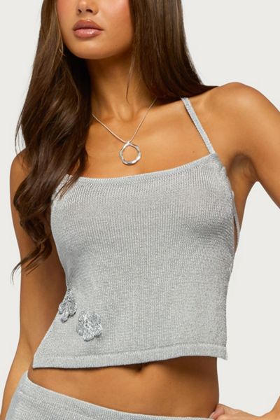 Edikted Teagyn Backless Metallic Knit Top