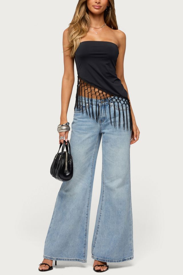Edikted Sarika Asymmetric Fringe Strapless Top #1