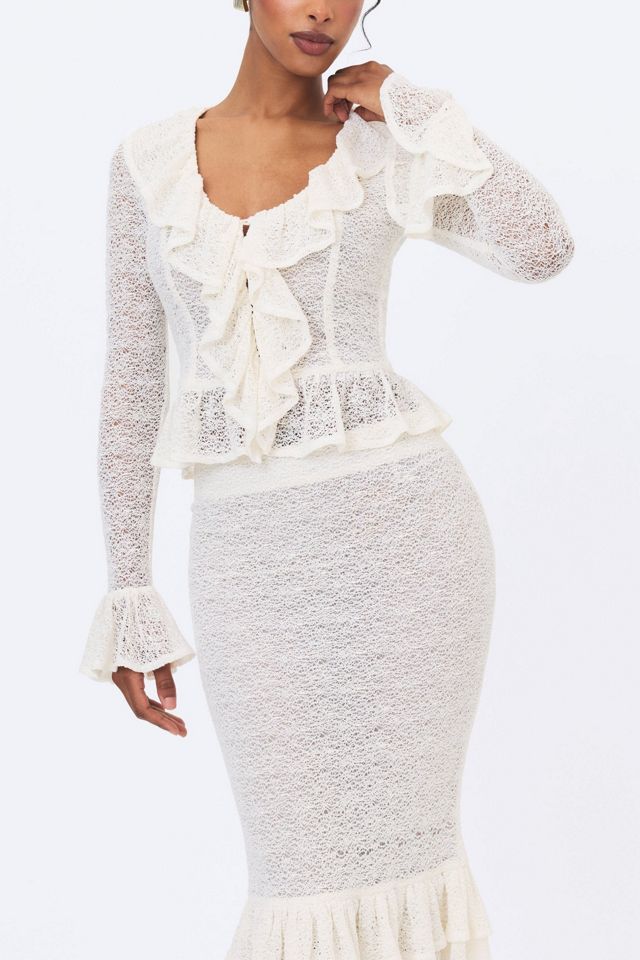 Miss Circle Urva Crochet Ruffle Front Button Top #1
