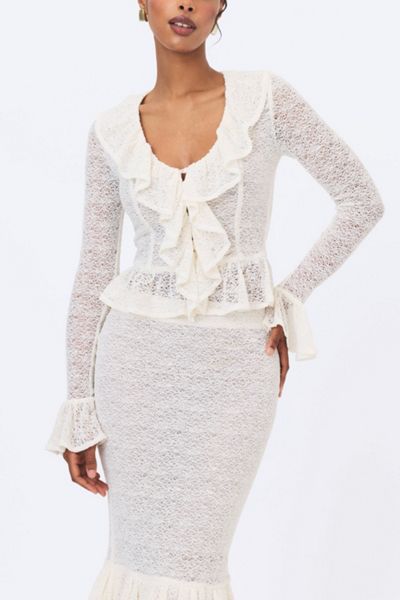 Miss Circle Urva Crochet Ruffle Front Button Top