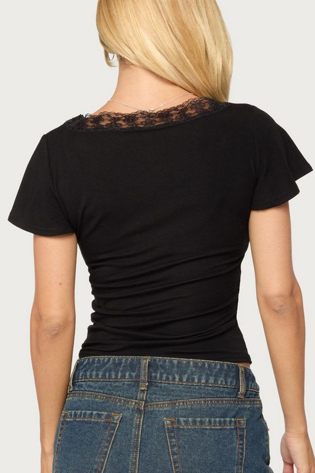 Edikted Yvetta Lacey Flutter Sleeve Top #4