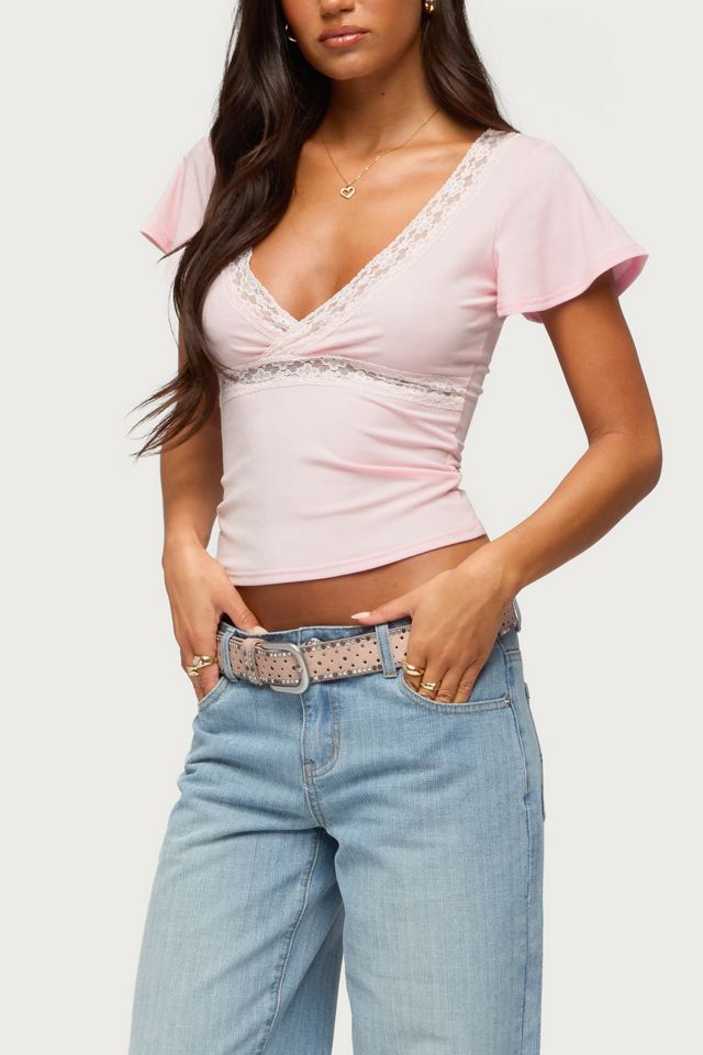 Edikted Yvetta Lacey Flutter Sleeve Top #3