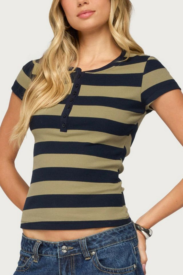 Edikted Rhianon Striped Henley Top #2