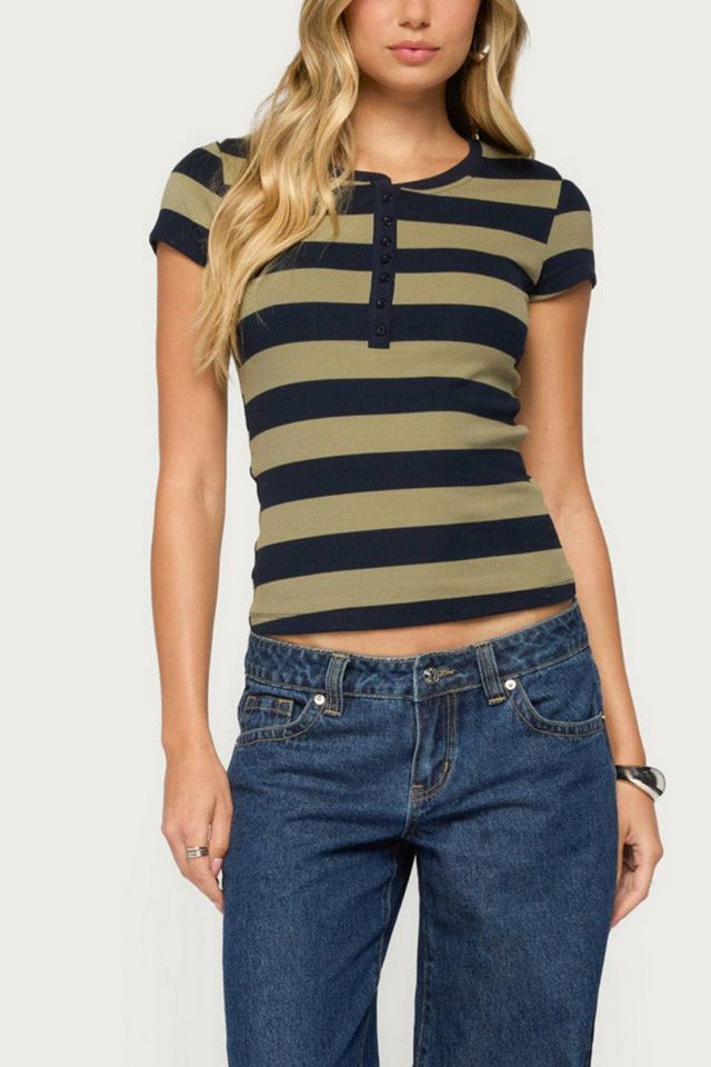 Edikted Rhianon Striped Henley Top #3