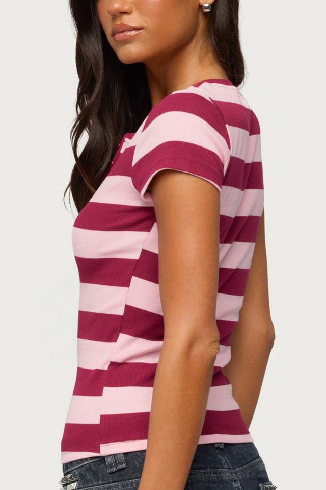 Edikted Rhianon Striped Henley Top #4