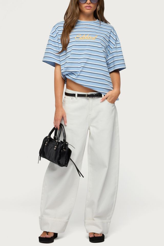 Edikted Chill Girl Striped Oversized T Shirt #1