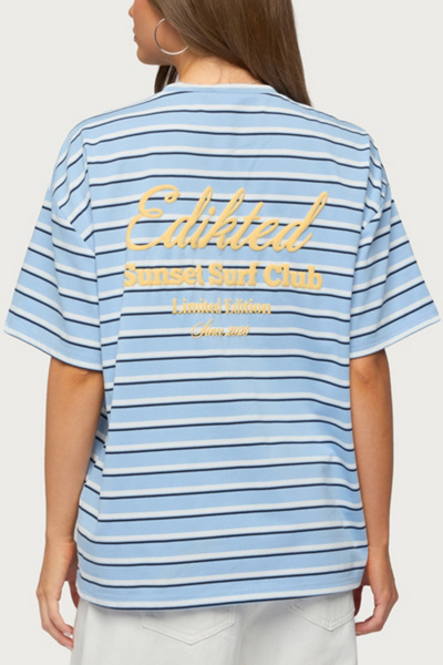 Edikted Chill Girl Striped Oversized T Shirt