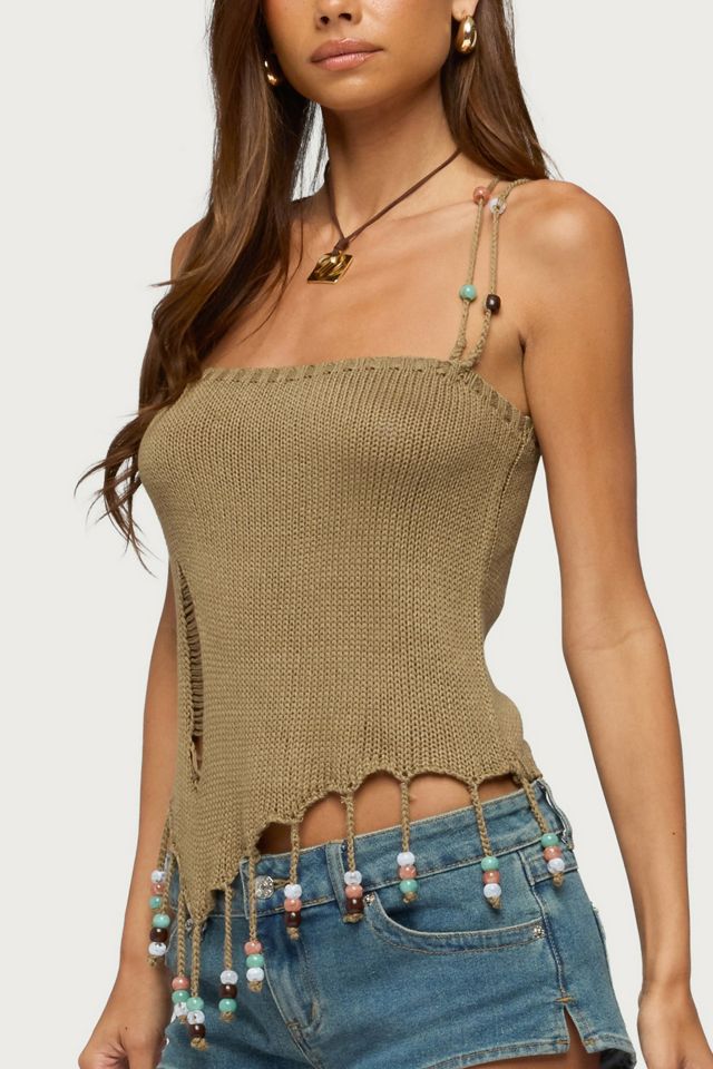Edikted Fernie Bead Fringe Knit Top #2