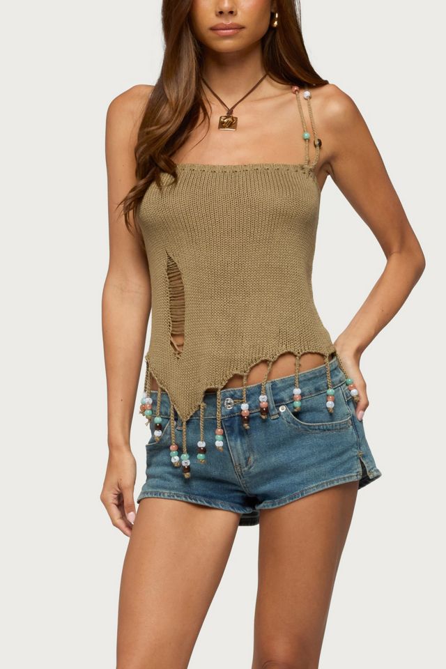 Edikted Fernie Bead Fringe Knit Top #3
