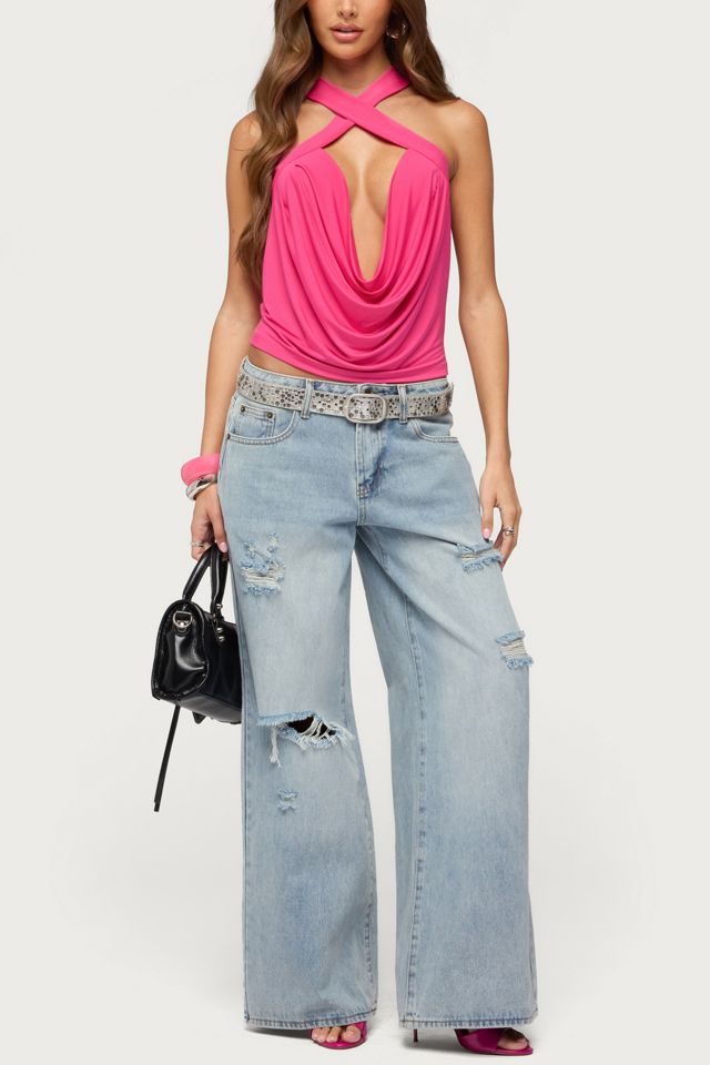 Edikted Maise Backless Cowl Neck Crisscross Top #1