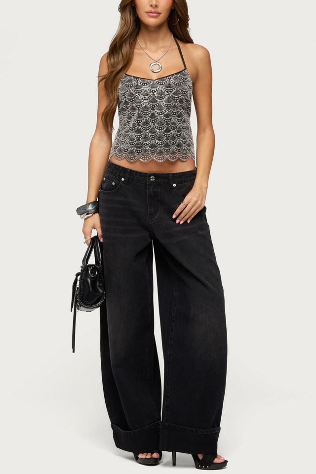 Edikted Naira Beaded Scalloped Halter Top #1