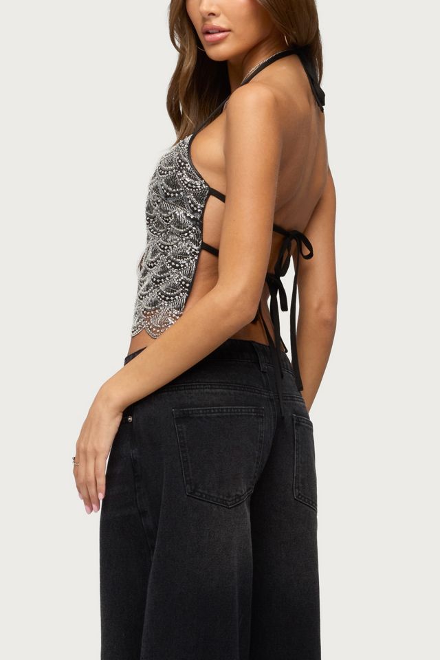 Edikted Naira Beaded Scalloped Halter Top #3