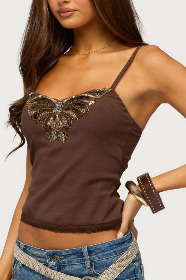 Edikted Sequin Butterfly Ribbed Tank Top #2