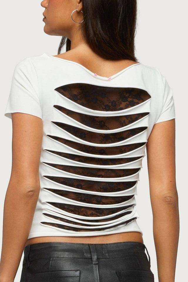 Edikted Rea Shredded Cutout Lacey Top #4