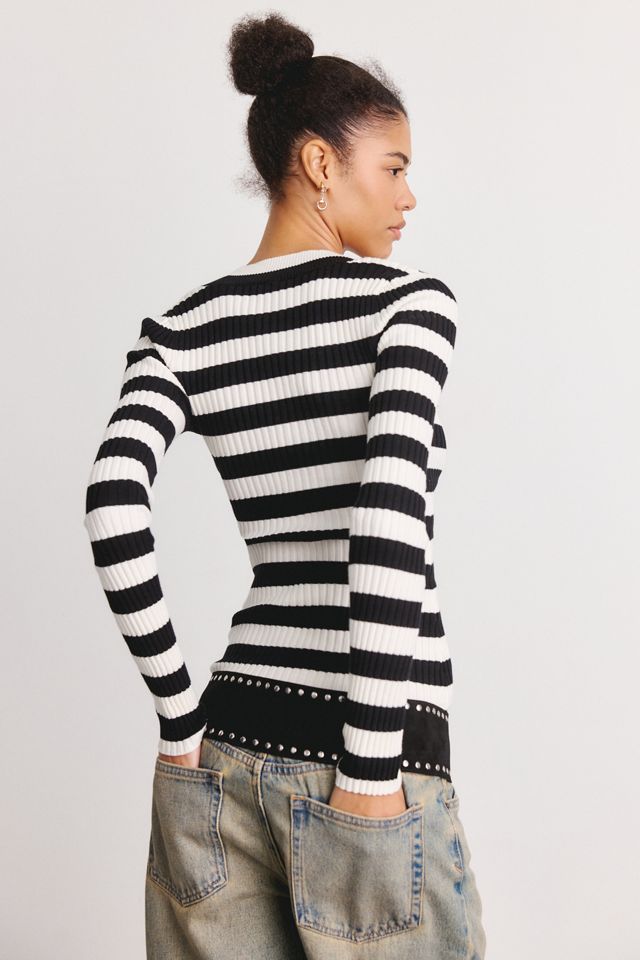 Kimchi Blue Trinity Striped V-Neck Fitted Sweater #3