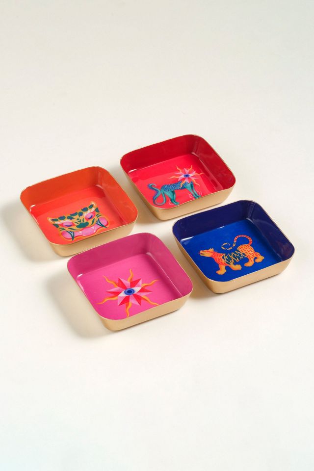 Zsa Zsa Zsu Nanpur Patterned Square Metal Decorative Tray Set #1