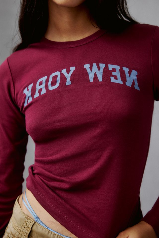New York Backwards Graphic Long Sleeve Baby Tee #1