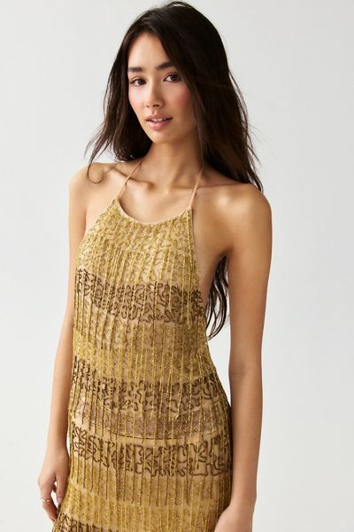 Kimchi Blue Stargirl Beaded Fringe Halter Top