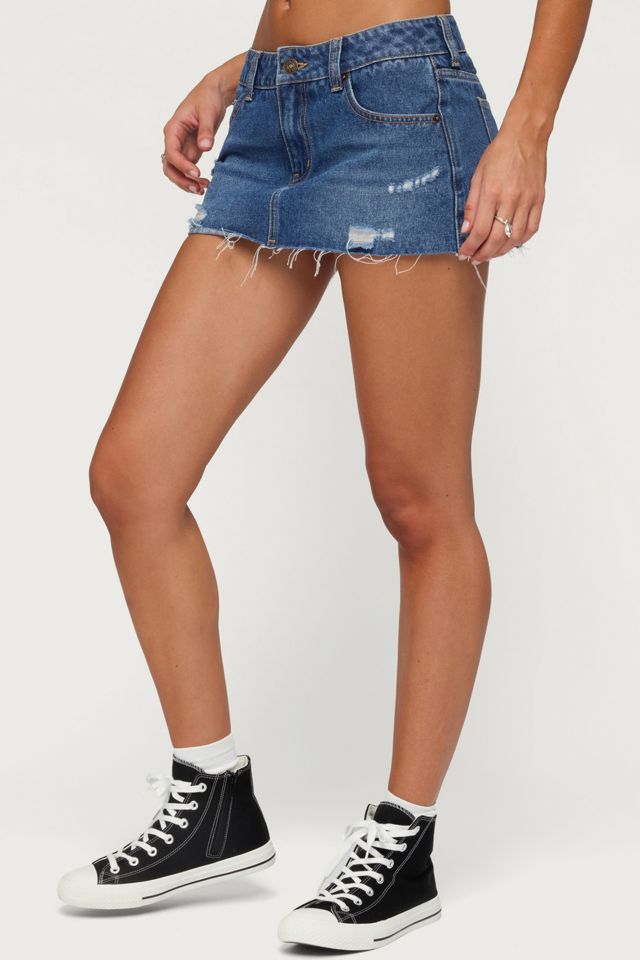 Edikted Nylah Distressed Denim Mini Skort #2