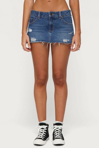Edikted Nylah Distressed Denim Mini Skort