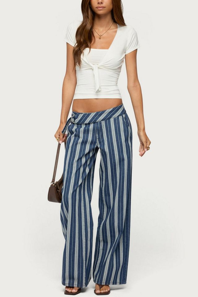 Edikted Belt Striped Low Rise Baggy Jeans #1