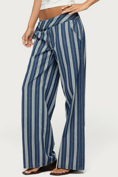 Edikted Belt Striped Low Rise Baggy Jeans
