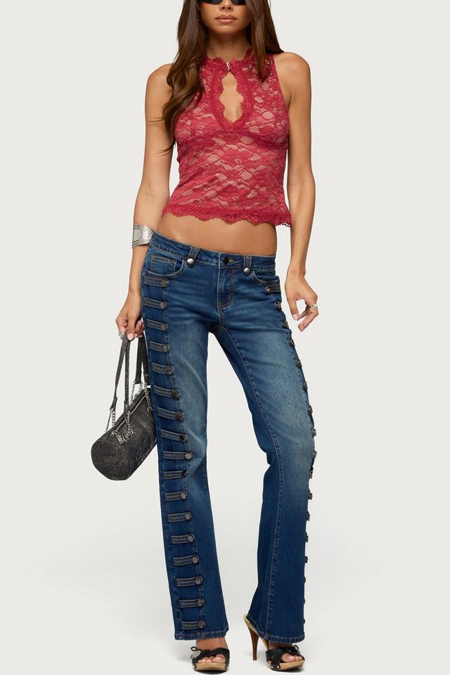 Edikted Button Loop Low Rise Bootcut Jeans #1