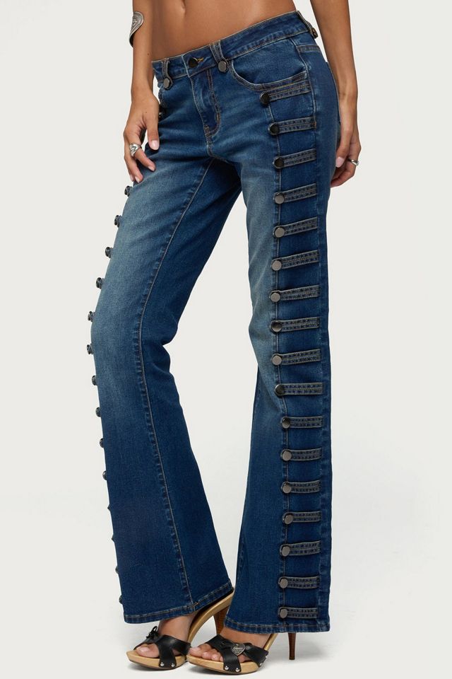 Edikted Button Loop Low Rise Bootcut Jeans #2