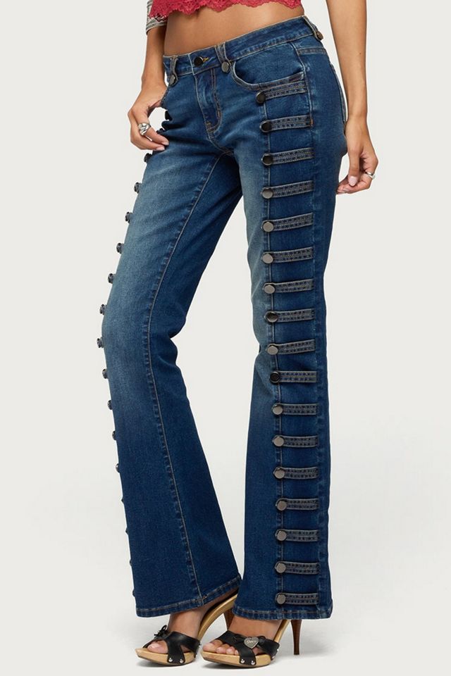 Edikted Button Loop Low Rise Bootcut Jeans #3