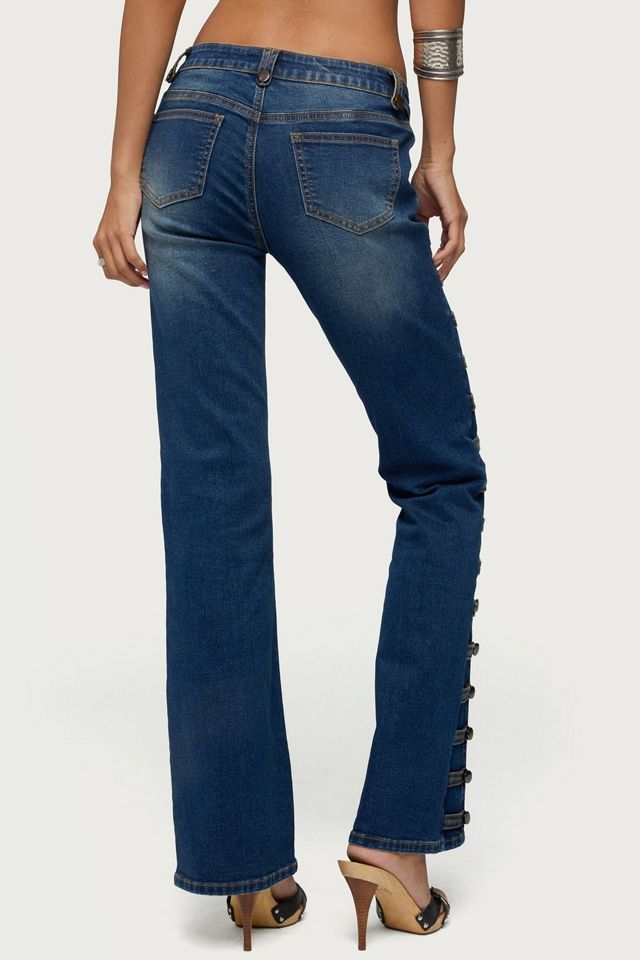 Edikted Button Loop Low Rise Bootcut Jeans #4