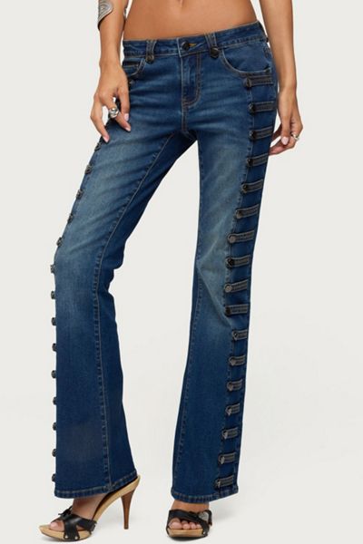 Edikted Button Loop Low Rise Bootcut Jeans